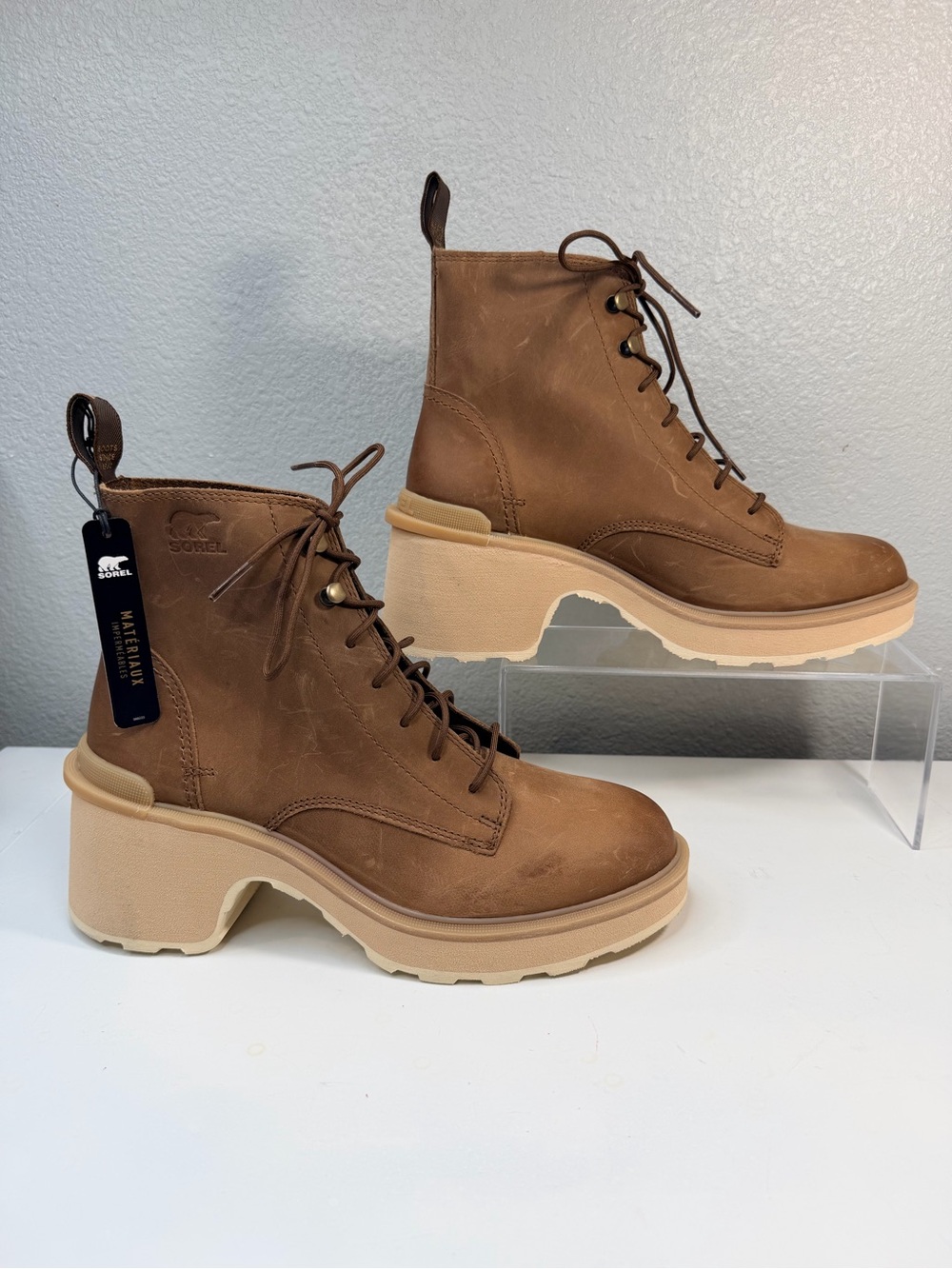Sorel Brown Leather Hi-Line Waterproof Lace-Up Boot size 9.5 NWOB